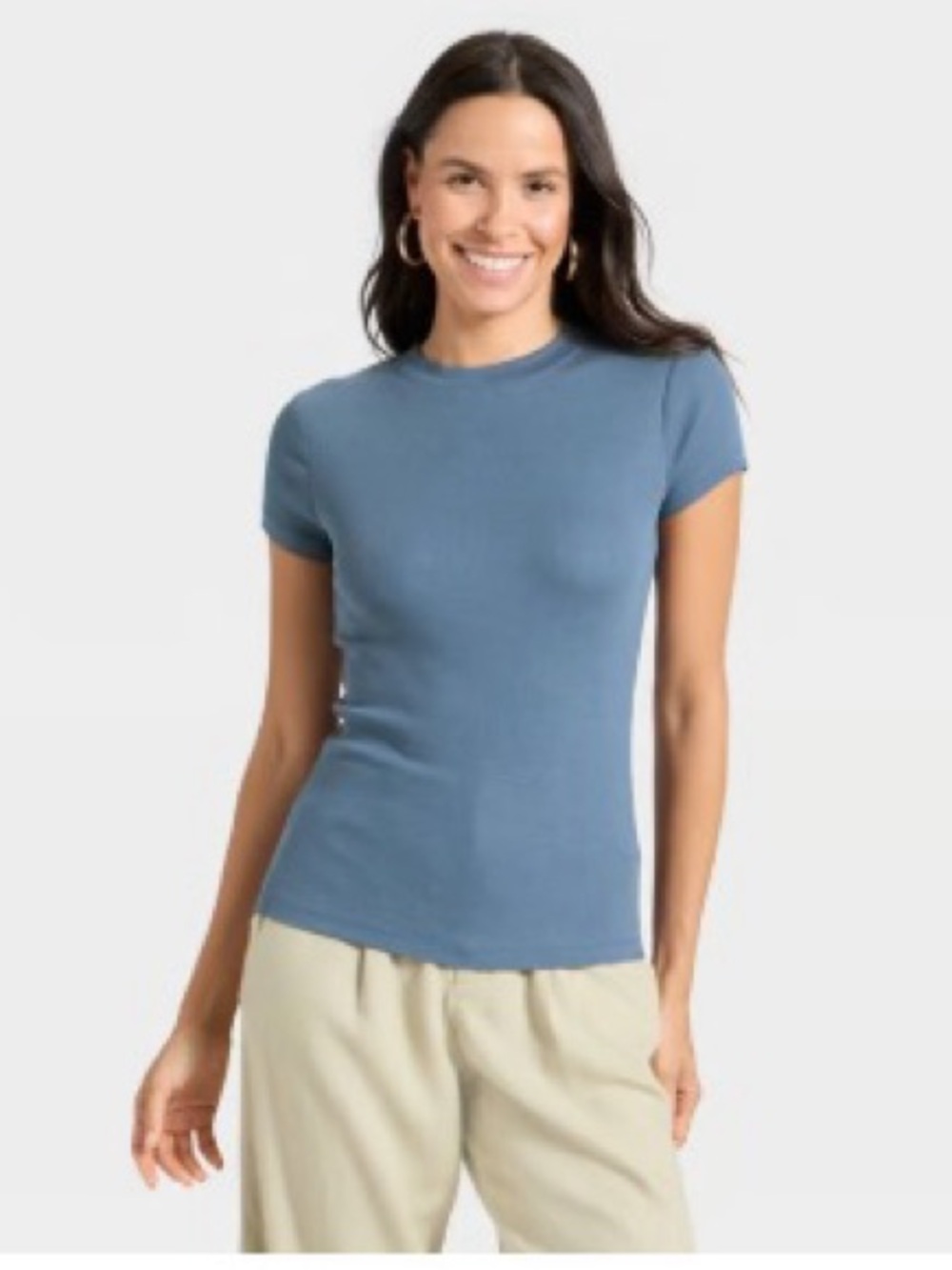 A New Day Short Sleeve Ribbed Crewneck T-Shirt in Sea Blue